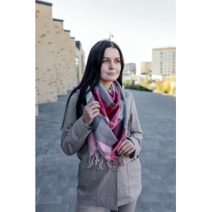 Велика бордова кашемірова хустка косинка в клітину CASHMERE. Photo 2